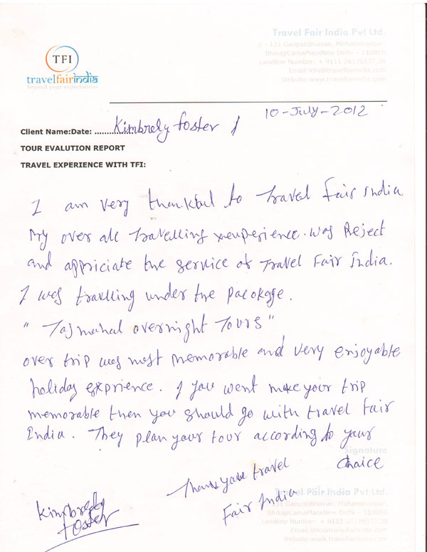Travel Fair India Kimberly Foster,5 Nights Golden Triangle Tour